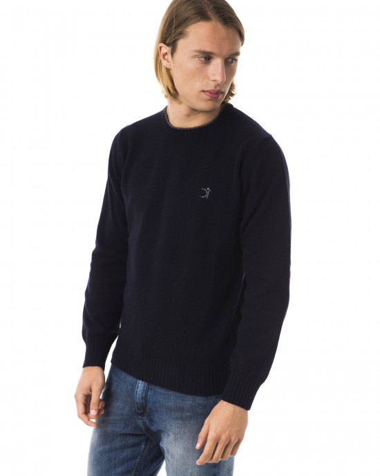 Embroidered Crew Neck Sweater In Extrafine Wool Merinos Fabric