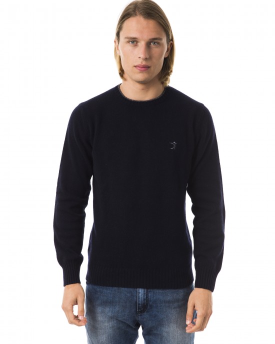 Embroidered Crew Neck Sweater In Extrafine Wool Merinos Fabric