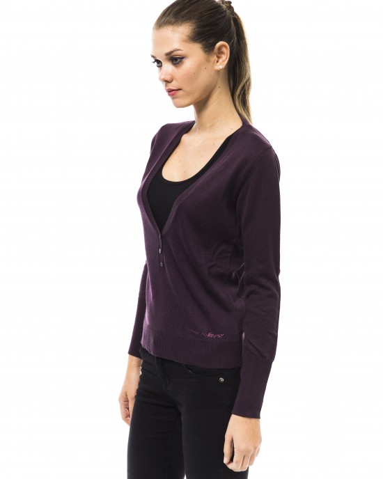 V Neck Sweater. Logo With Applications